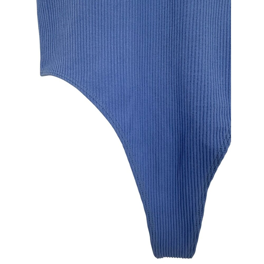 NWT UO Blue Ribbed Bodysuit XS/S High Neck V-Slit Thong • Modern Minimalist Y2K - Picture 8 of 16